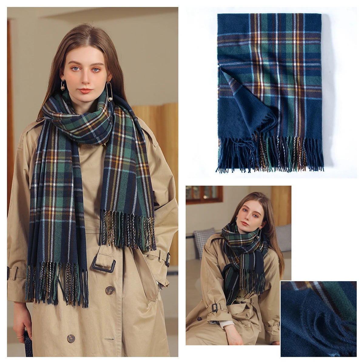 Classic Plaid Blanket Scarf - Soft Warm Shawl
