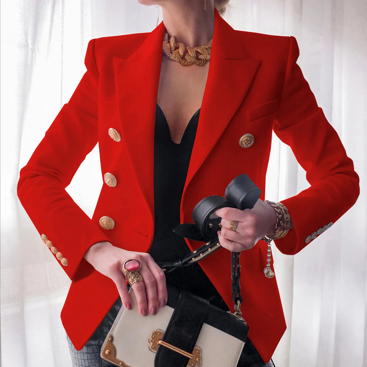 Tailored Blazer Coat - Turn Down Collar Jacket