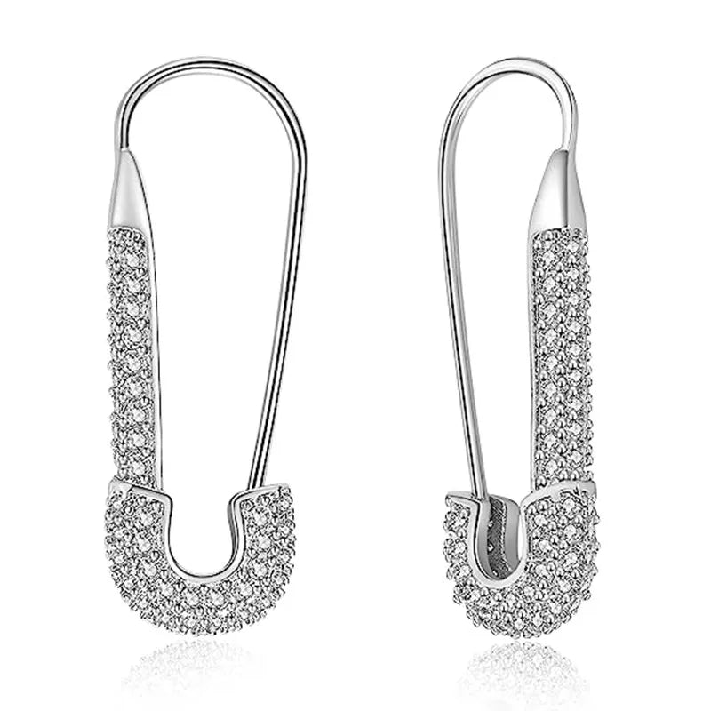 Paper Clip Hoop Earrings - Zircon Accent Design
