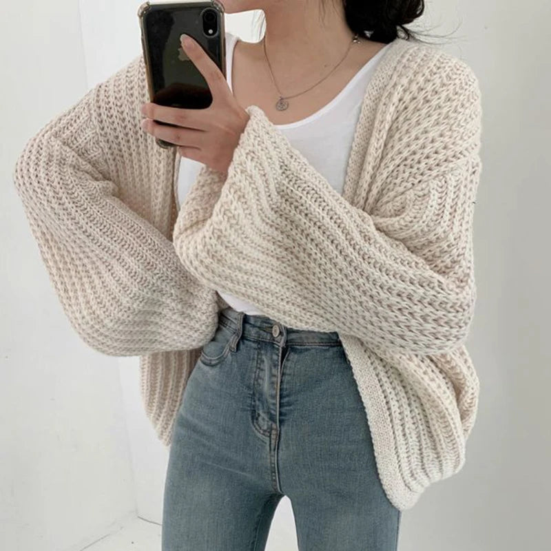 Harajuku Lantern Sleeve Cardigan - Korean Streetwear Sweater