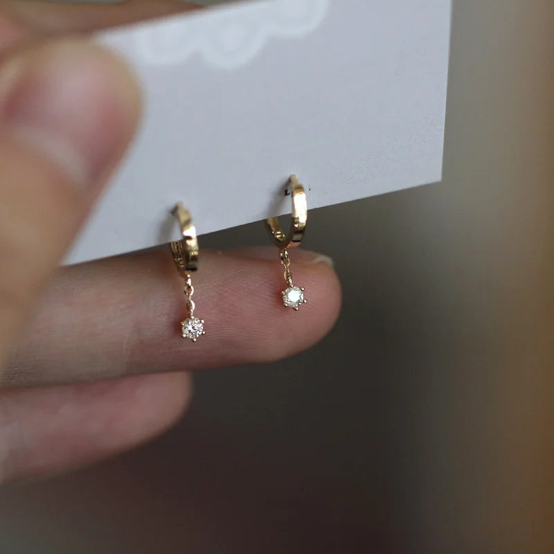 Gold-Plated Zircon Stud Earrings - Shiny Minimal Sparkle