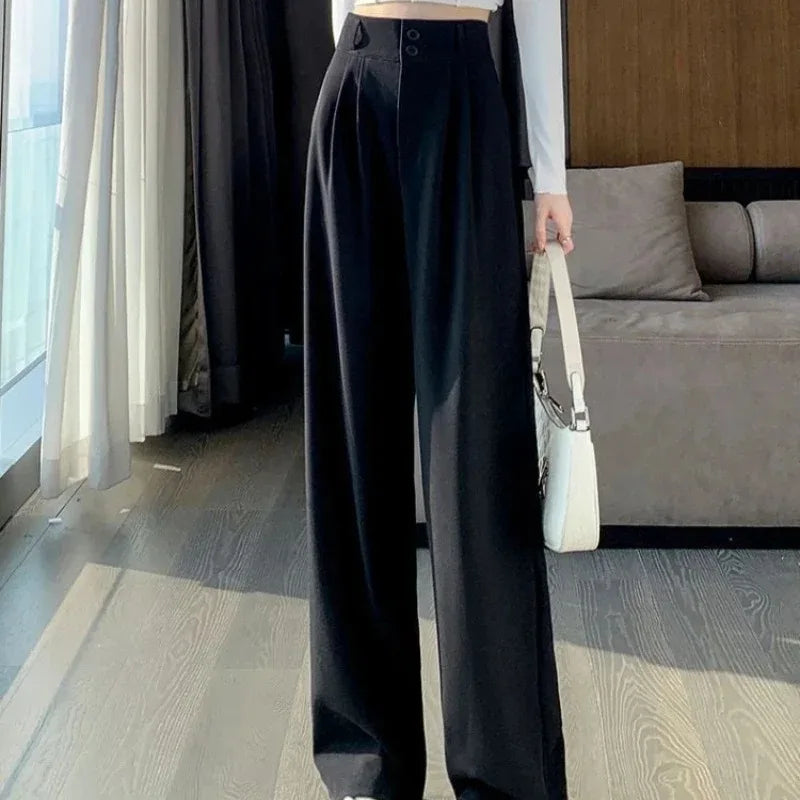 Korean Wide Leg Trousers - High Waist Office Style