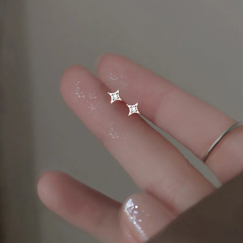 Gold-Plated Zircon Stud Earrings - Shiny Minimal Sparkle