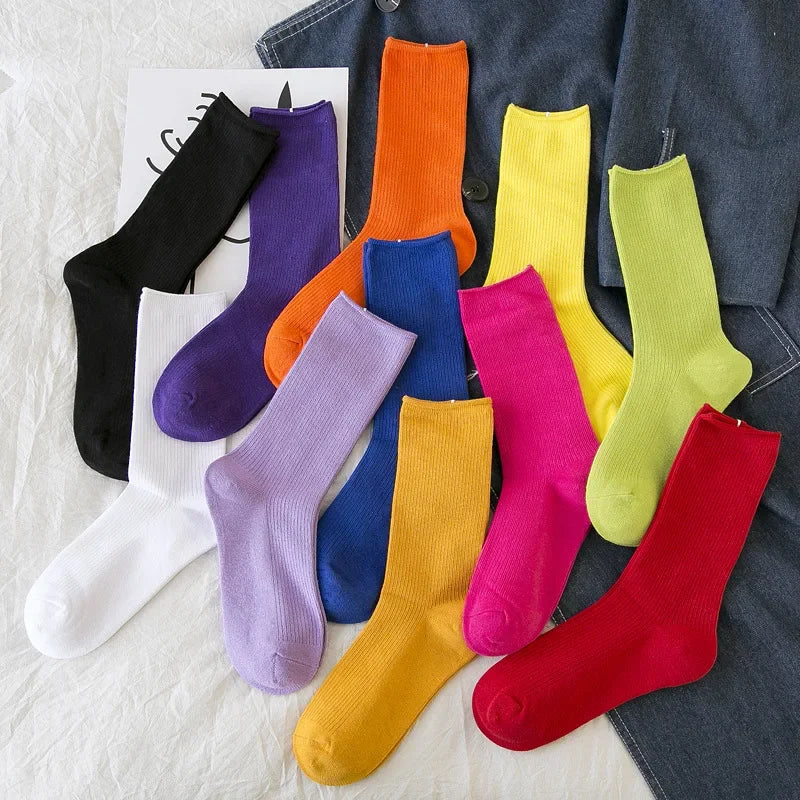 Breathable Neon Crew Socks - Long Preppy Style Pair