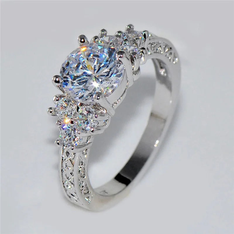 Silver Tone Zircon Engagement Ring - Bridal Anniversary Style