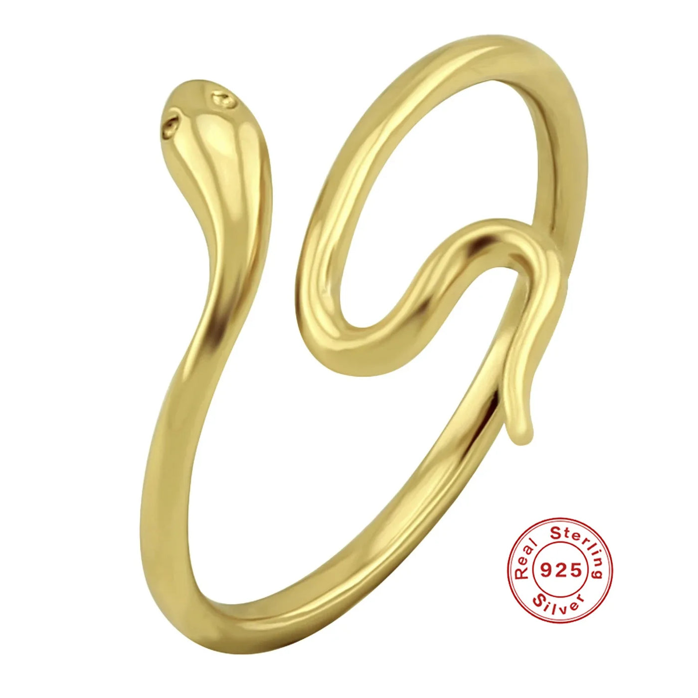 925 Sterling Silver Snake Ring - Open Adjustable Design