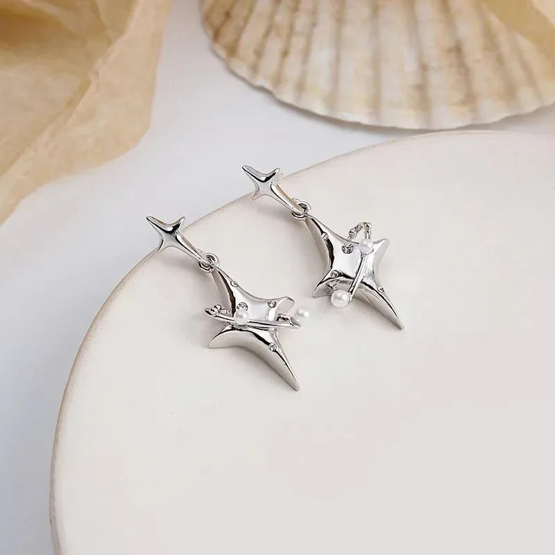 Star Drop Earrings - Pearl and Crystal Party Design
