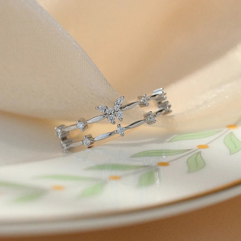 Butterfly Zircon Ring - Adjustable Double Layer Design