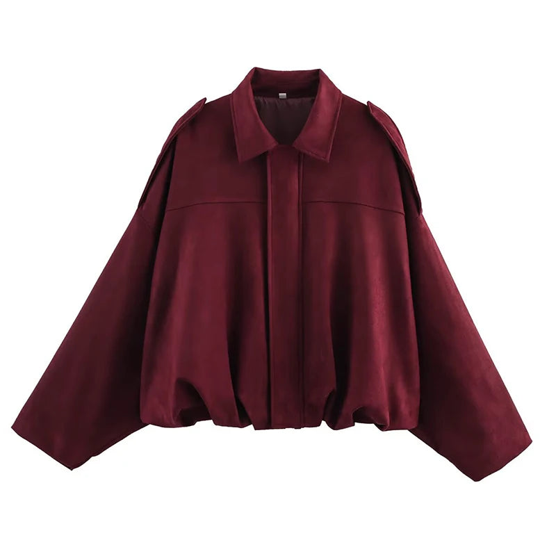Suede Texture Bomber Jacket - Relaxed Lapel Style
