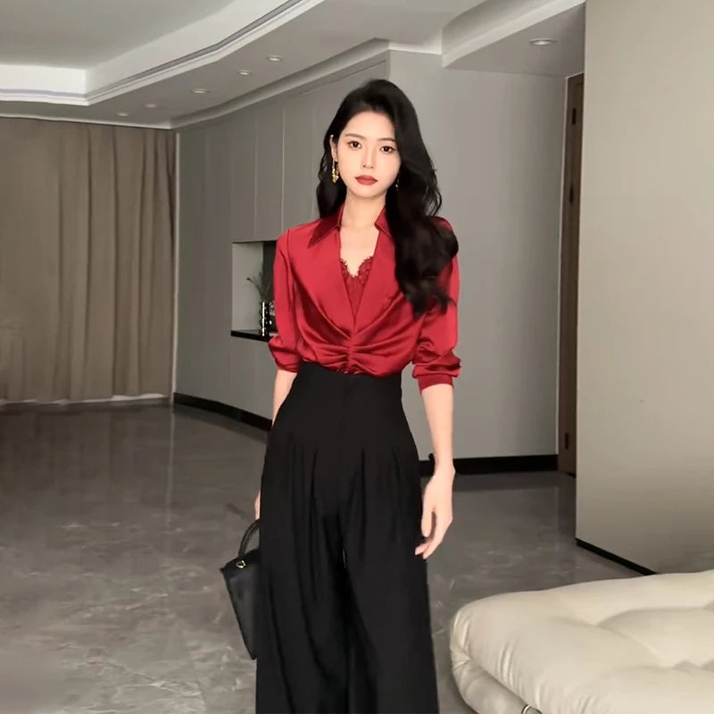 Ultra High Waist Wide Leg Pants - Draped Suit Style