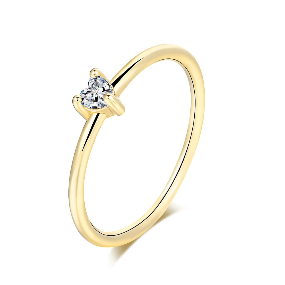Sweet Heart Zircon Ring - Gold Tone Minimalist Band
