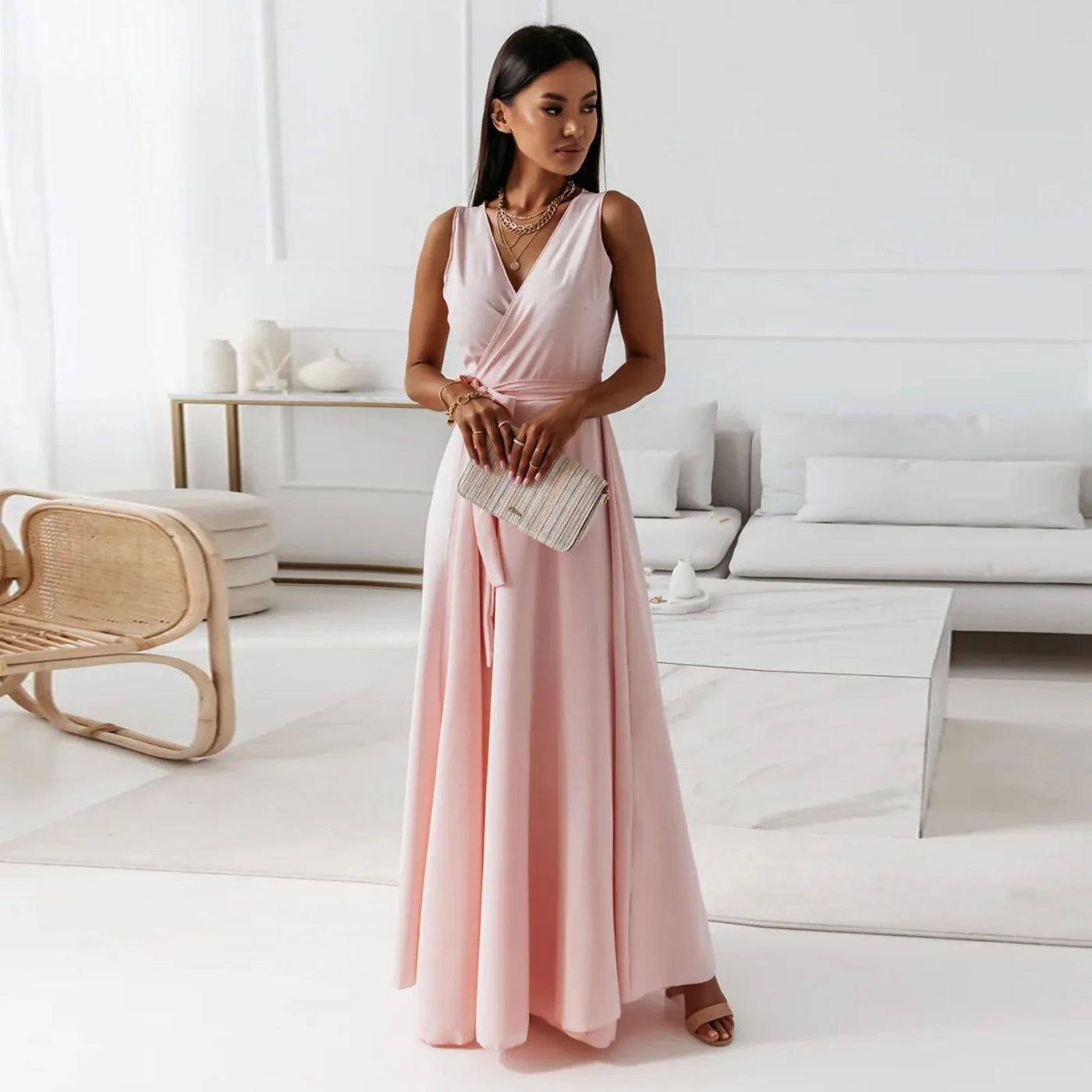 Sleeveless Lace-Up Maxi Dress - Party Ready