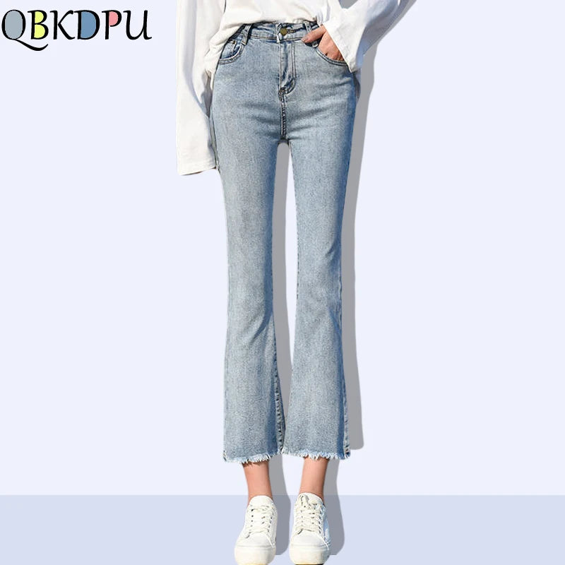 High-Waist Slim Flare Jeans - Stretch Ankle-Length Denim