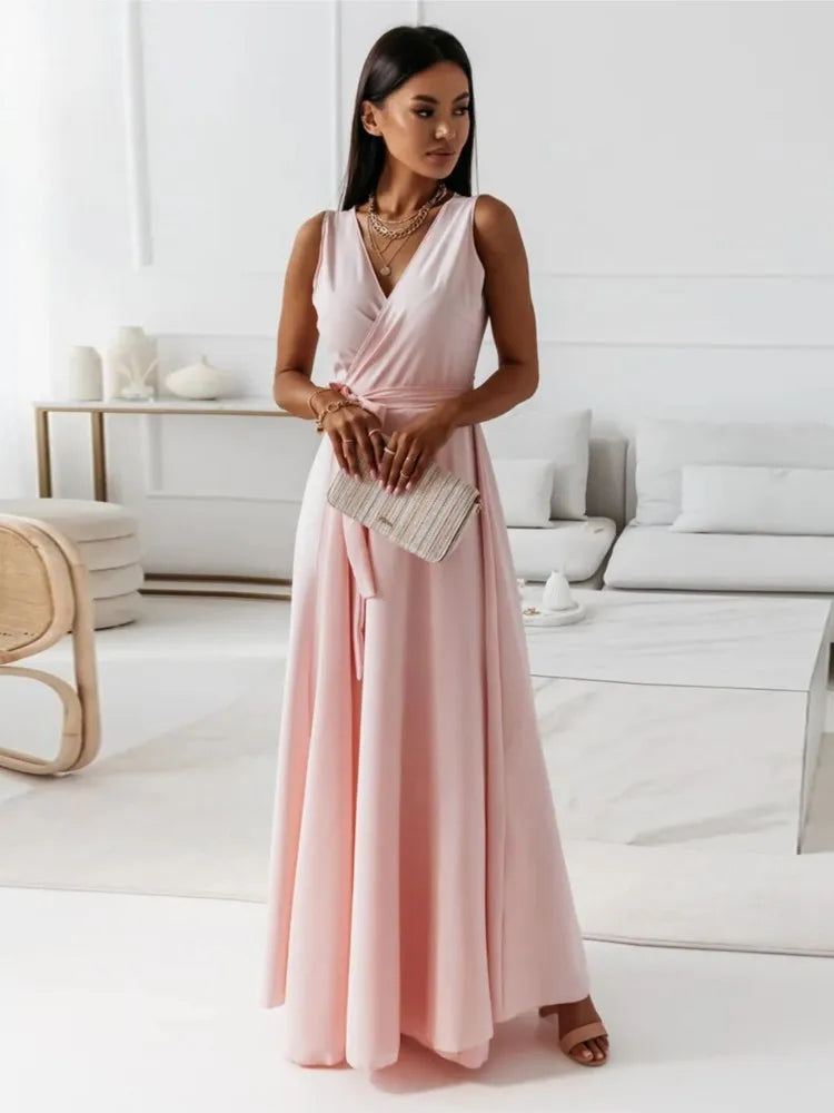 Sleeveless Lace-Up Maxi Dress - Party Ready