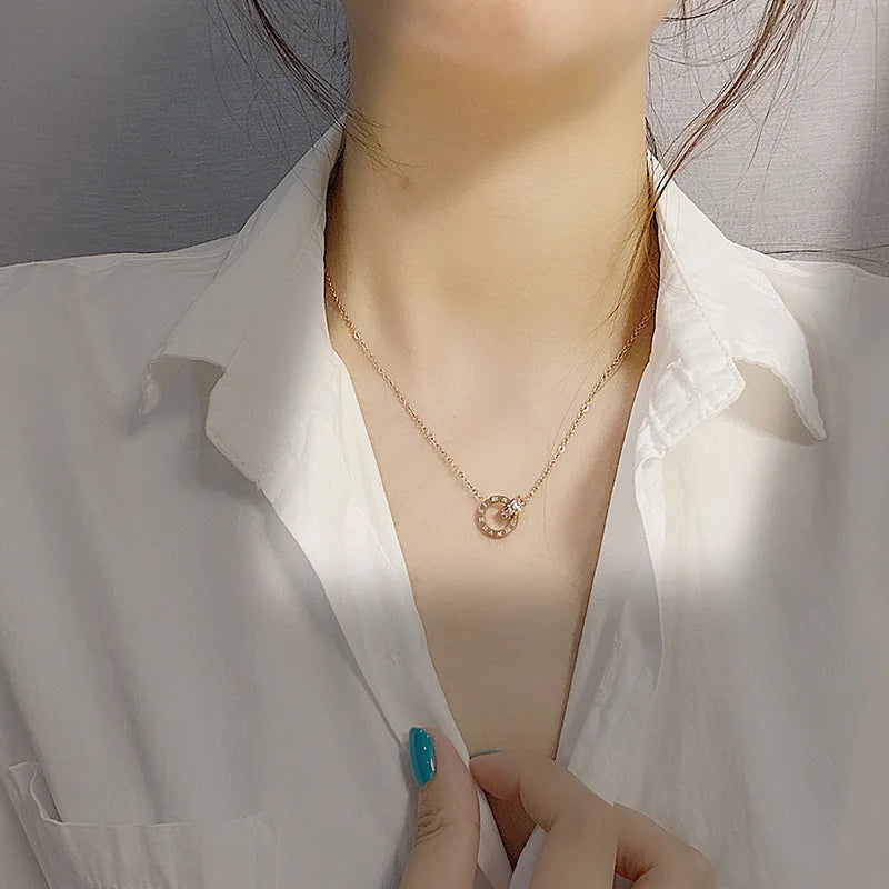 Crystal Circle Choker Necklace - Roman Dial Pendant