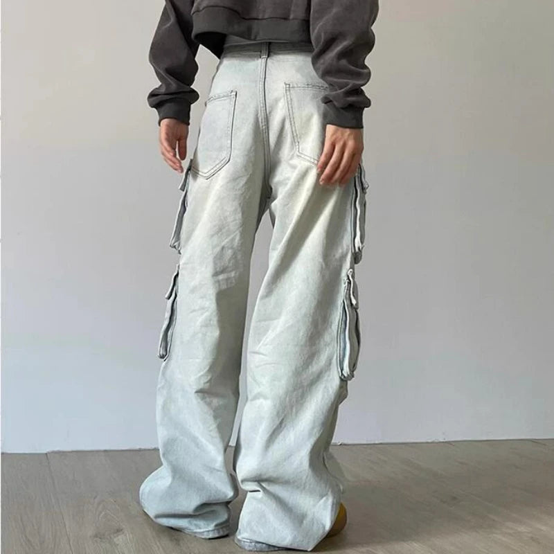 Baggy Cargo Wide-Leg Jeans - Multi-Pocket Street Style