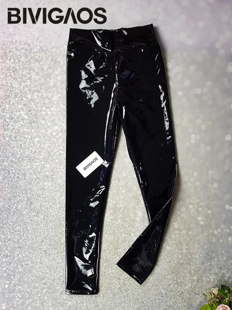 High-Waist Mirror Faux Leather Leggings