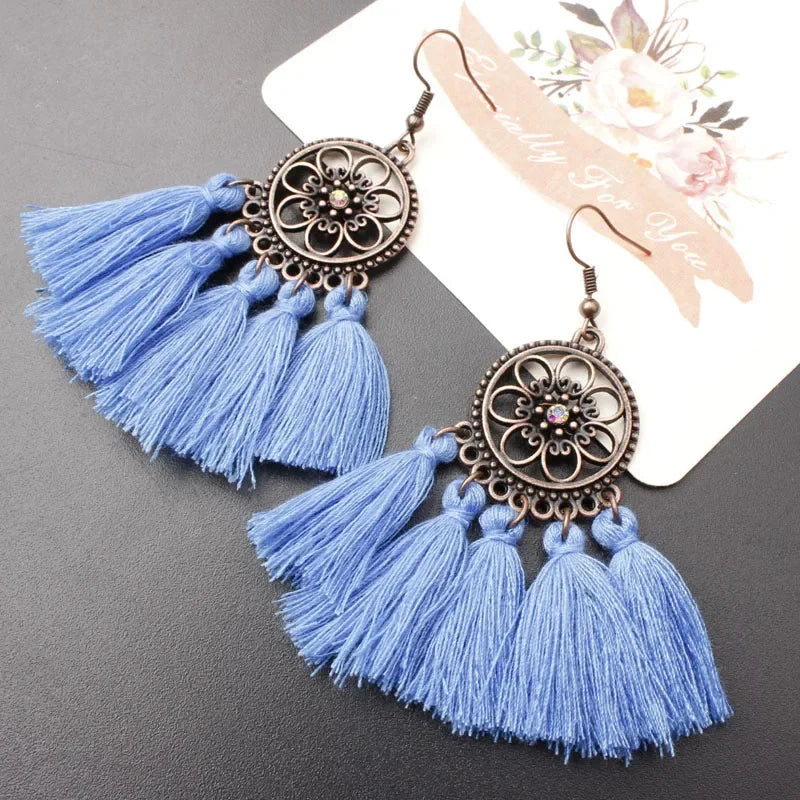 Rope Fringe Tassel Earrings - Bohemian Party Drop Style