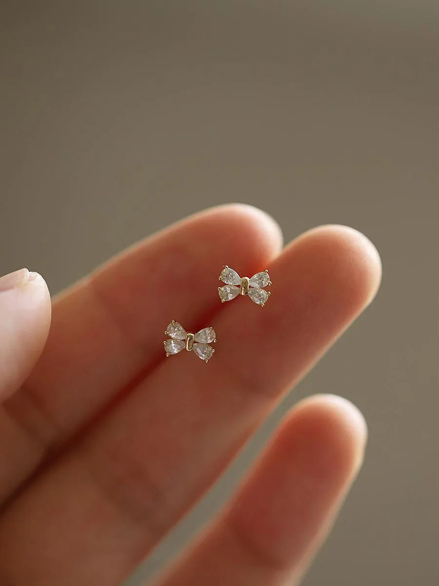 Gold-Plated Zircon Stud Earrings - Shiny Minimal Sparkle