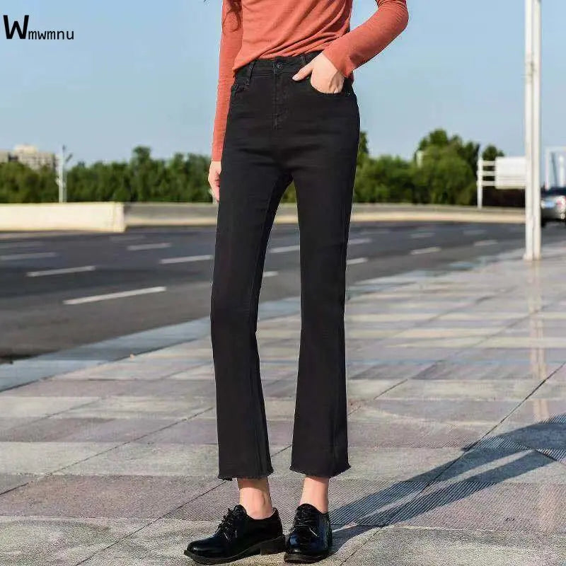 High-Waist Slim Flare Jeans - Stretch Ankle-Length Denim