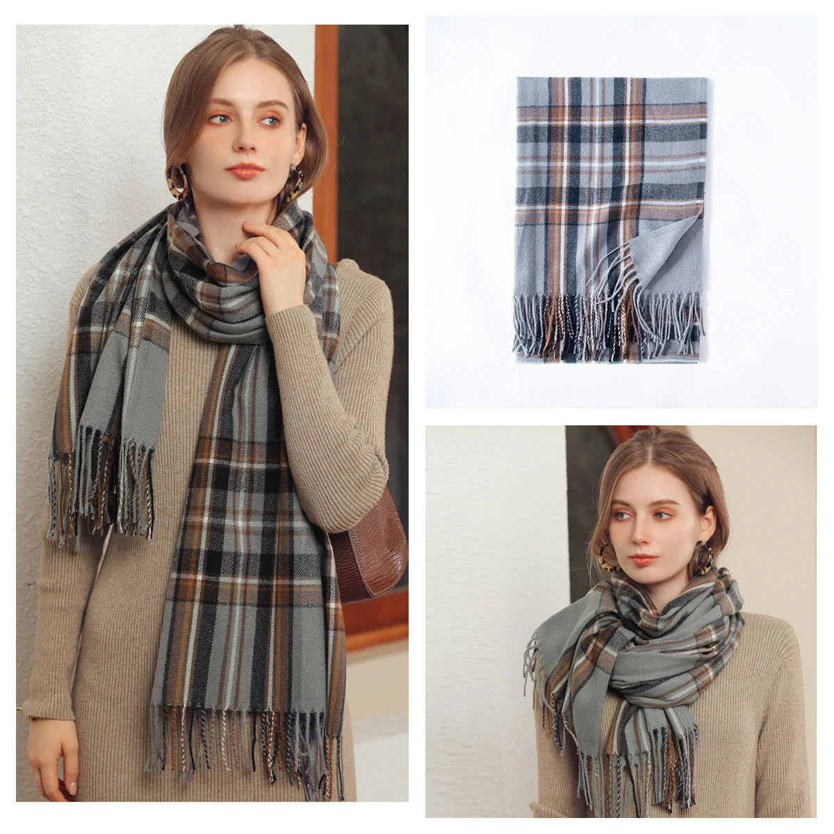 Classic Plaid Blanket Scarf - Soft Warm Shawl