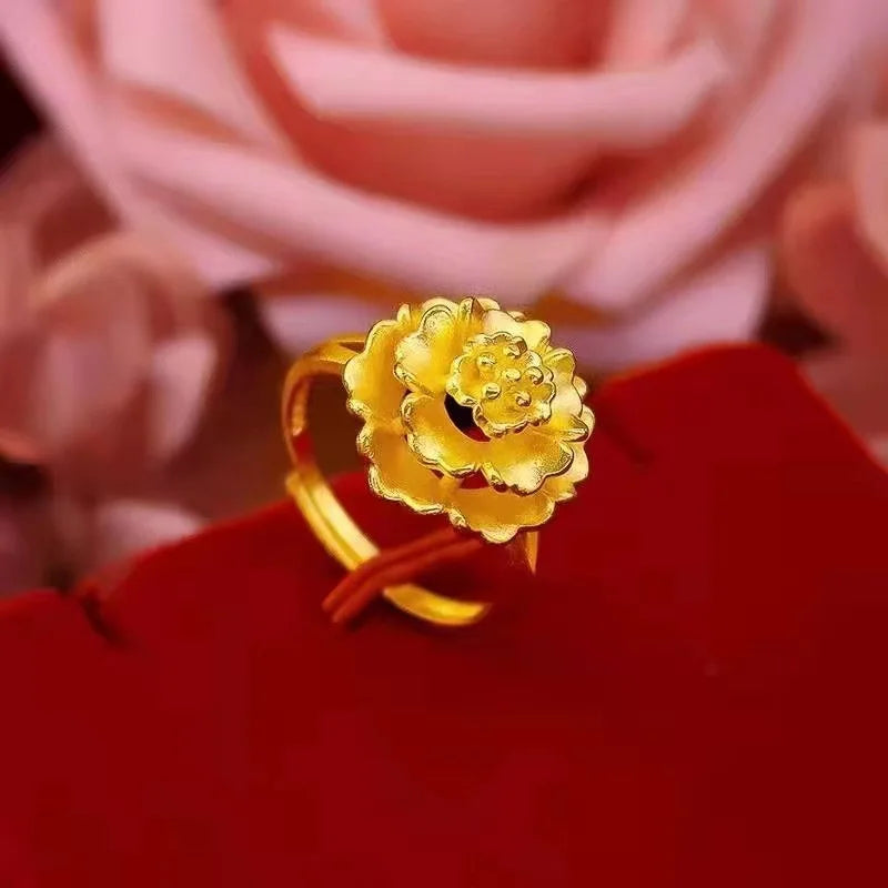 24K Gold Bloom Ring - 3D Flower Statement