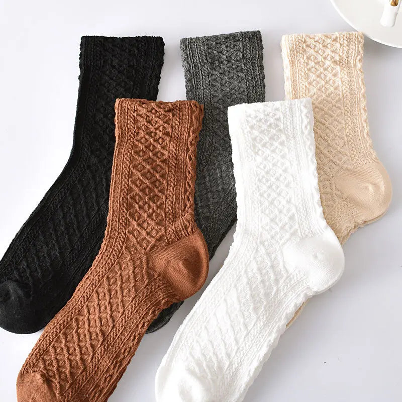5-Pair Embroidered Flower Socks Set - Harajuku Retro Style