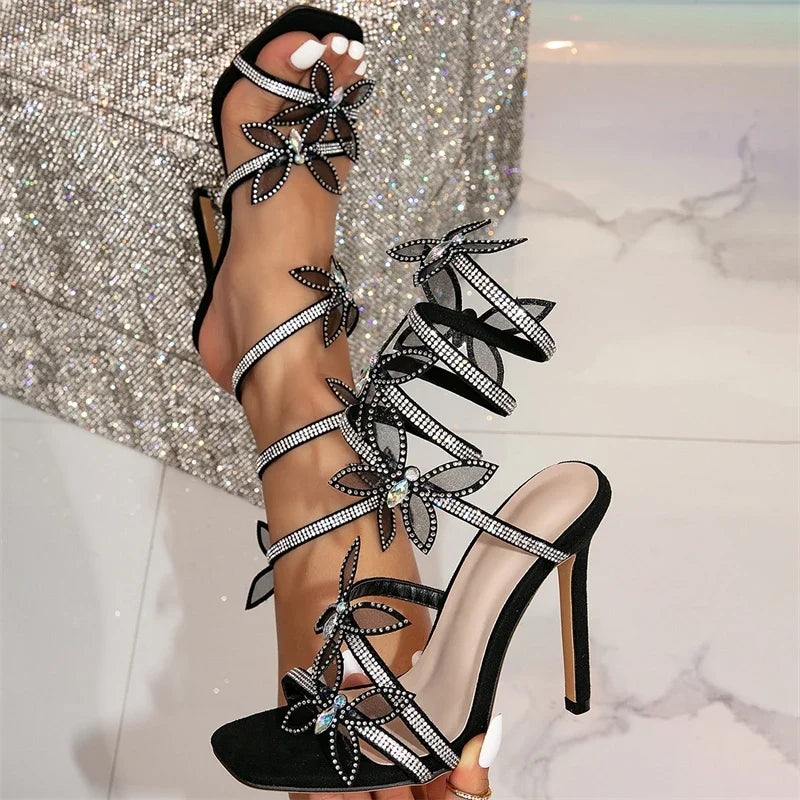 Crystal Butterfly-Knot Heels - Peep Toe Party Sandals