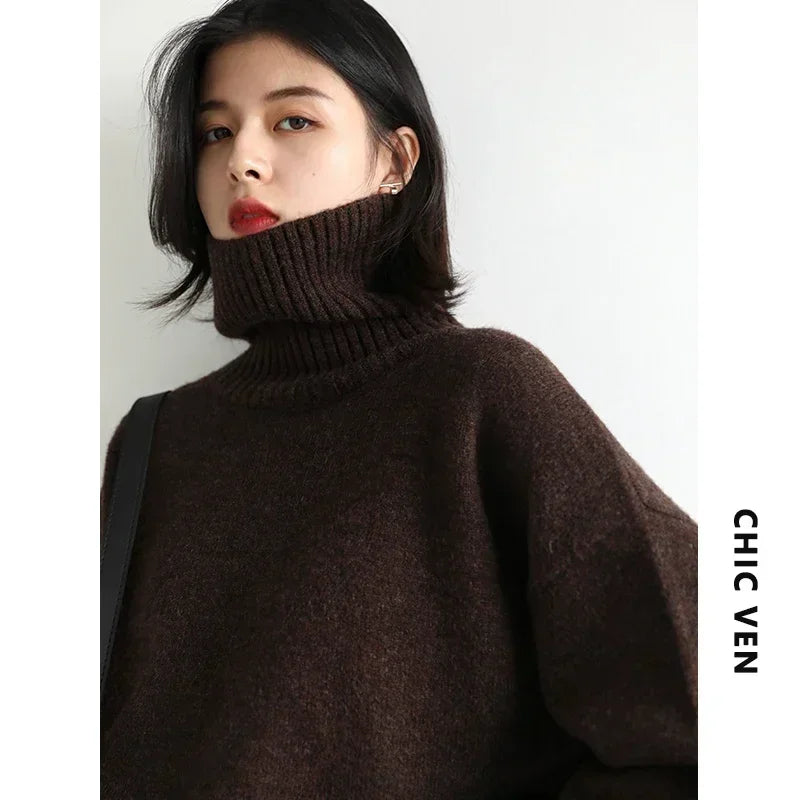 Korean Turtleneck Sweater - Warm Loose Knit Pullover