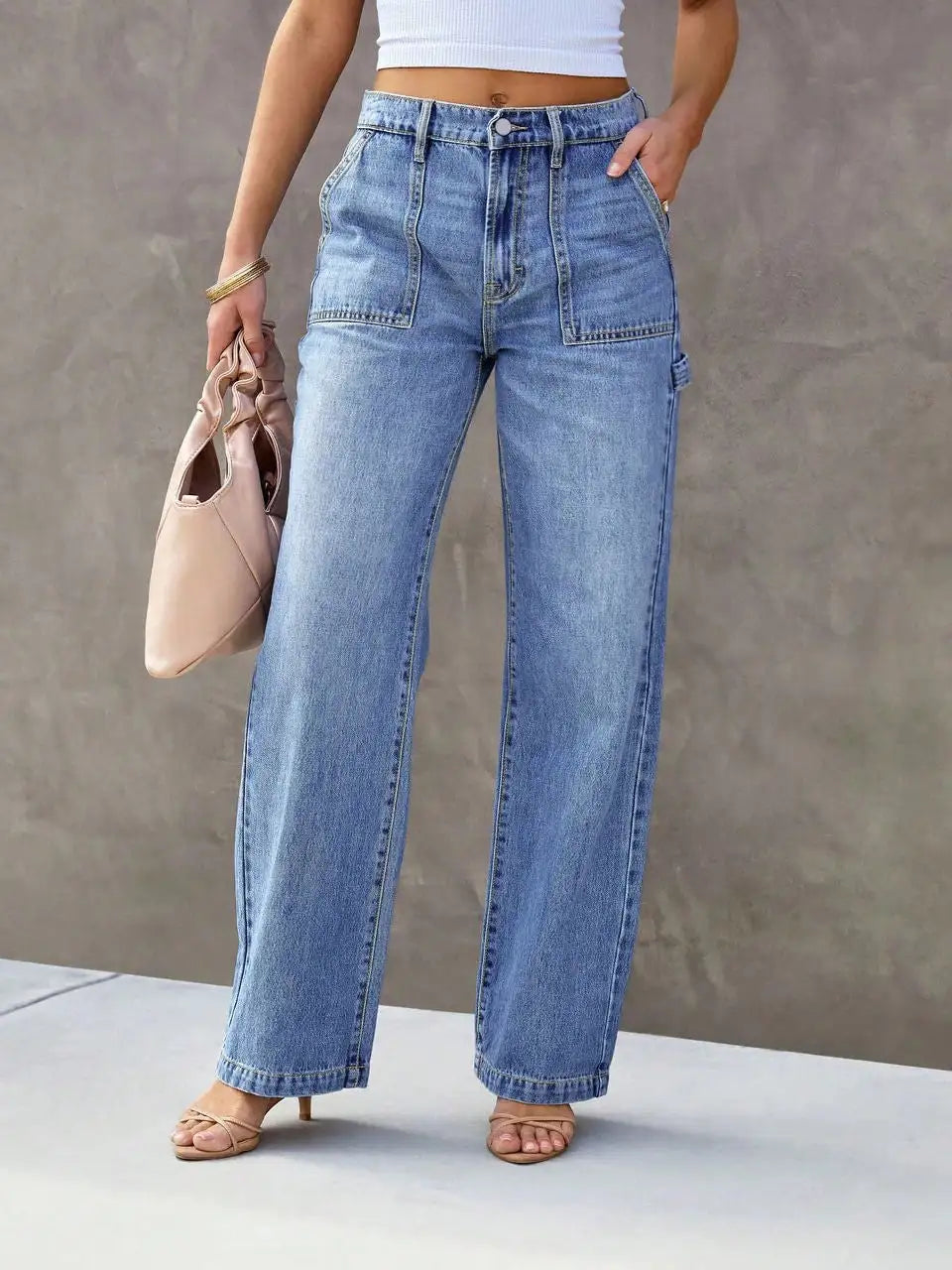 Light Blue Straight Wide-Leg Jeans - Everyday Relaxed Denim