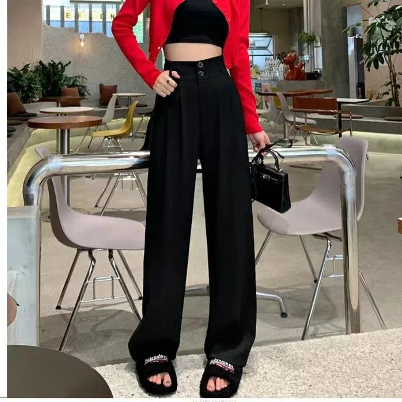Korean Wide Leg Trousers - High Waist Office Style