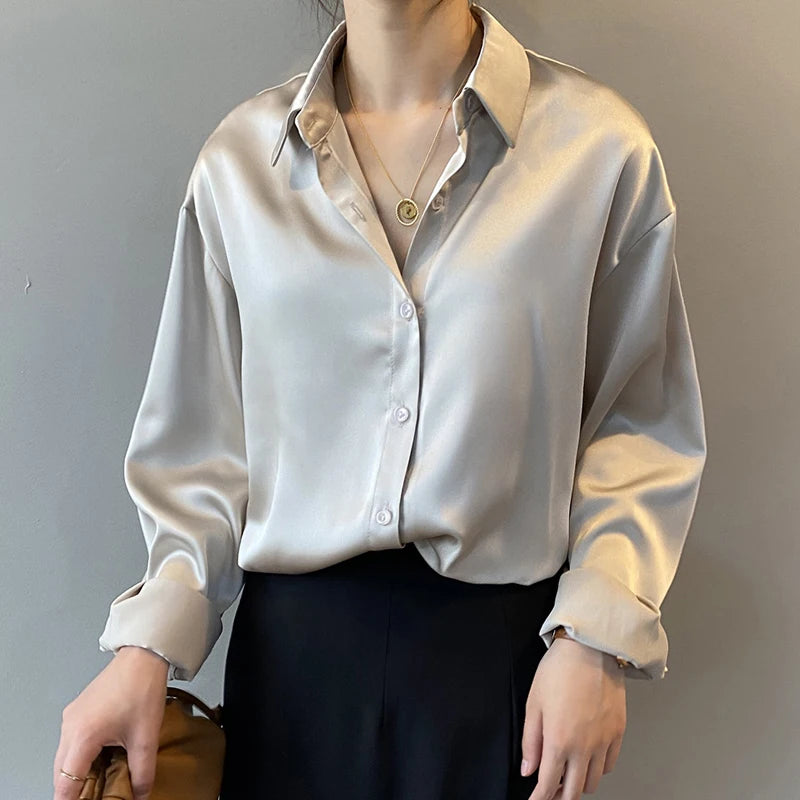 Vintage Button-Up Shirt - Long Sleeve Loose Blouse